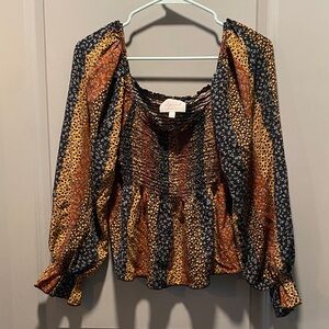 Sugarfox Boho Smocked Peasant Top L Cottagecore Off Shoulder Blouse